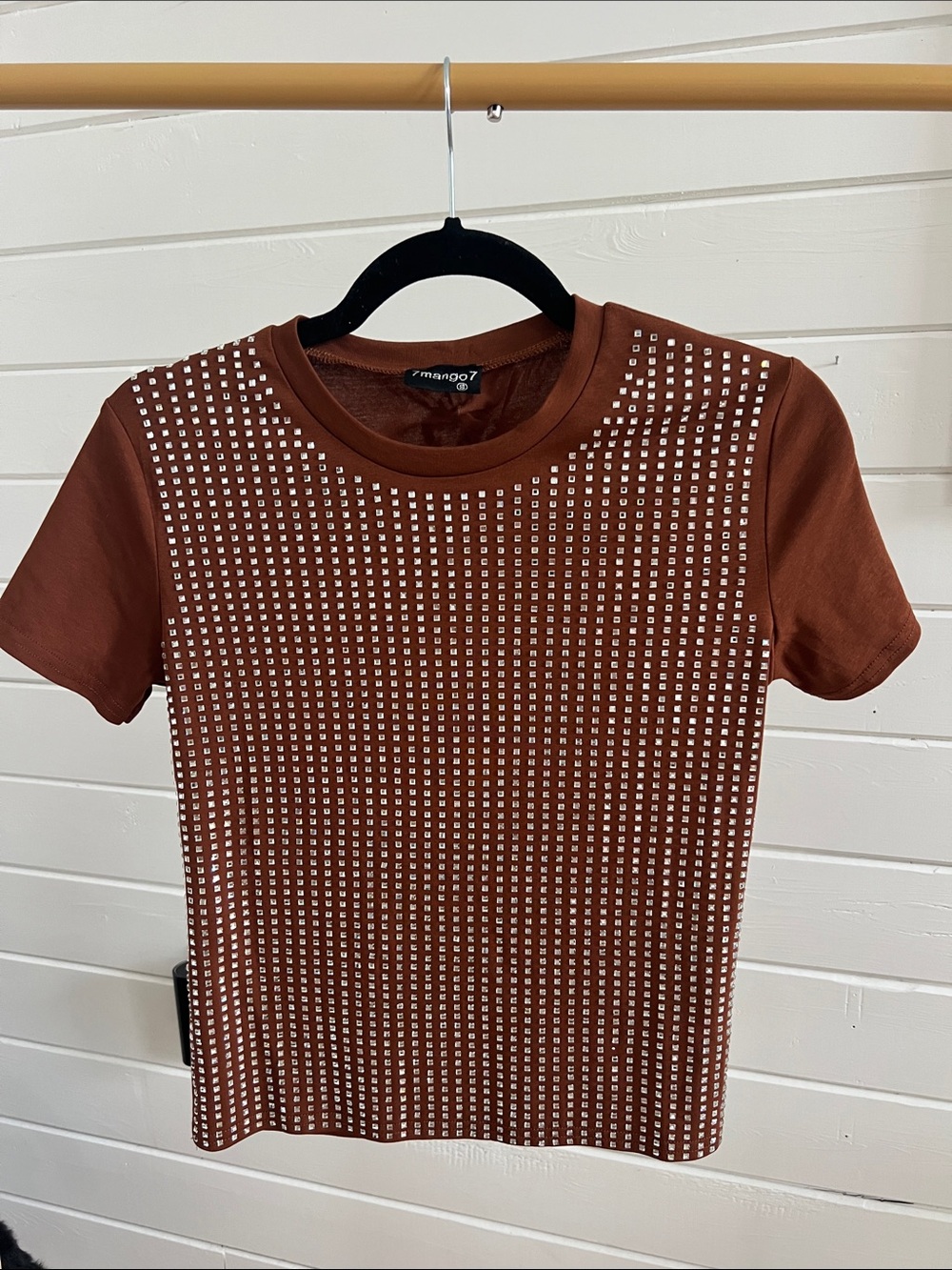7 Mango 7 Rust Short-Sleeve Tee with Silver Stud Detail